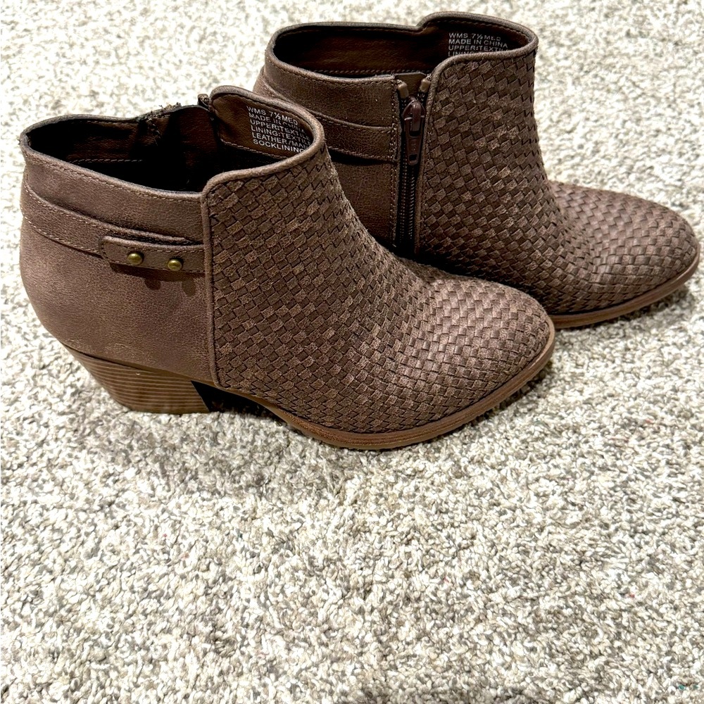 Brown Woven Ankle Boots